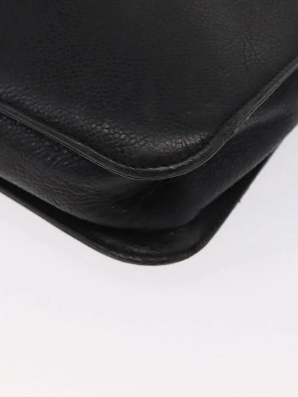 CHANEL Business Bag Grained Calf Skin Black Gold CC Auth 164528